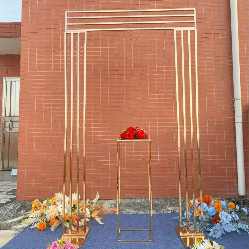 2PCS Background Flower Arch Frame With Table Cake Stand Wedding Props Outdoor Wedding Backdrops Decoration Square Frame Screen