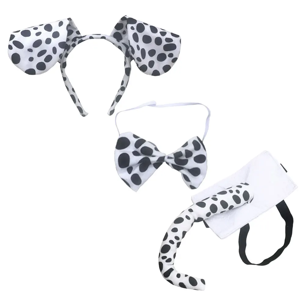 

Cute Dog Costume Set Decorative Headb Ears Tail Bowtie Puppy Cosplay Dot Print Anti Slip Polyester Bathing Face Masks