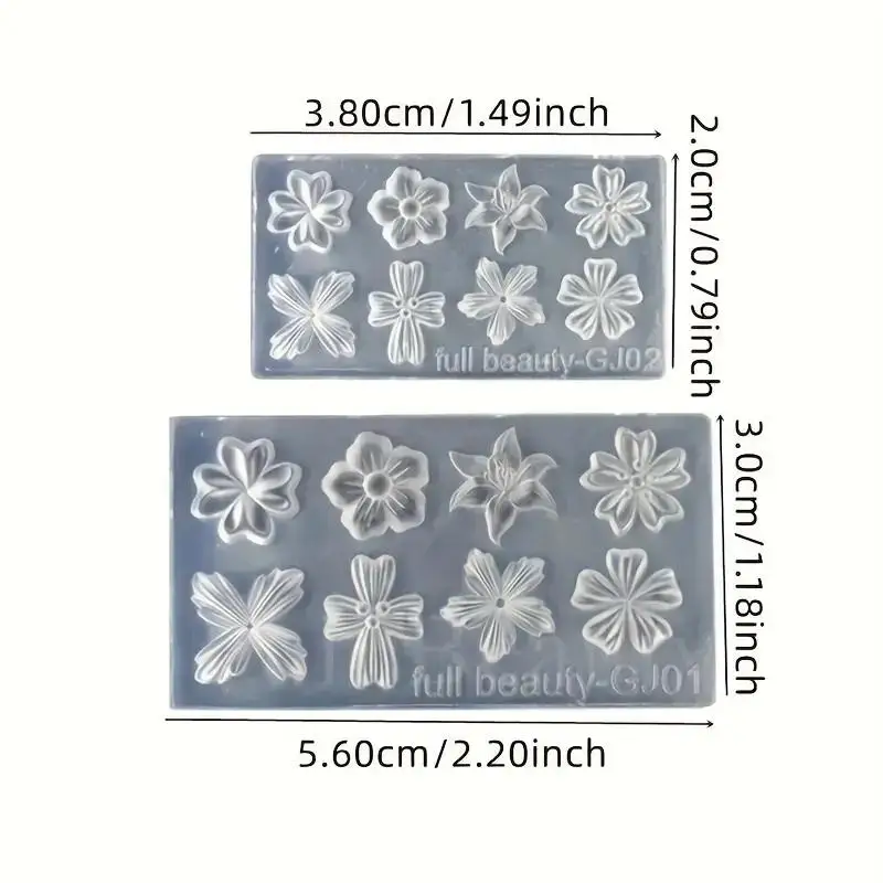 2 Pcs 3d Flower Silicone Nail Mold Lily Five-Petal Flower Nail Transparent Mold Diy Nail Art Decoration Manicure Design Tools