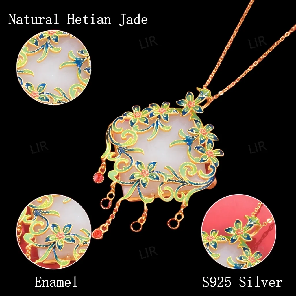 قلادة LIR النسائية: قلادة من اليشم الهيتي الطبيعي "رائحة الأوركيد" بشرابة من المينا المجوفة |   المجوهرات الجميلة مع شهادة اليشم