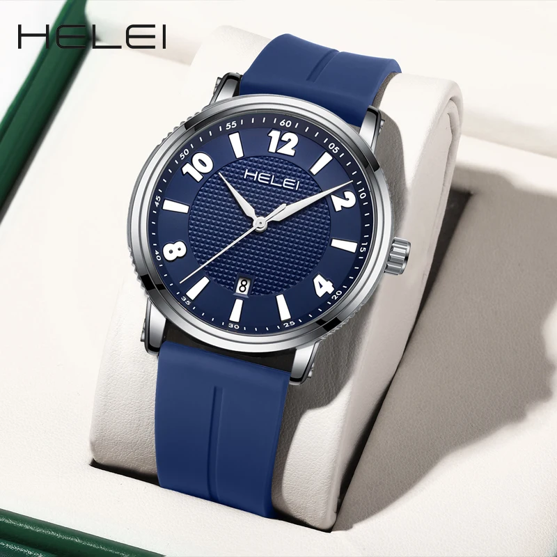 HELEI Fashion new sports casual quartz watch date magnetic silicone  strap men's wristwatch