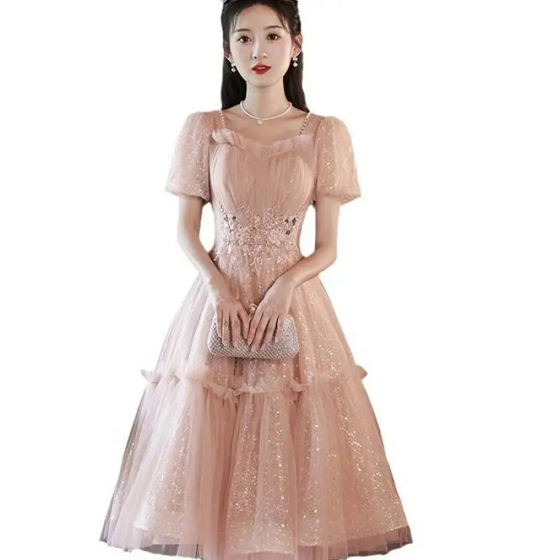 Sweet Short Evening Dresses With Puff Sleeve Classic Lace Applique Tulle Robe De Soiree Elegant Simple Vestidos Customized