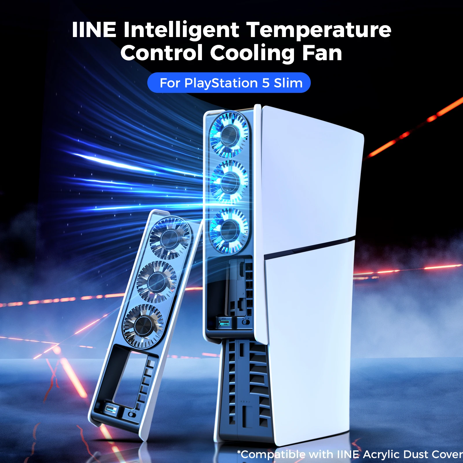 IINE PS5 Slim Intelligent Temperature-Controlled Cooling Fan Low-noice Working Compatible with PS5 Slim Disc & Digital Edition