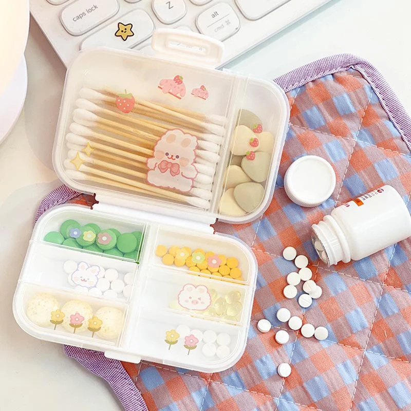 Kawaii Pill Case With Sticker Container Plastic Medicine Pill\'s Box Office Home Travel Storage Storage Organizer For Small Thing