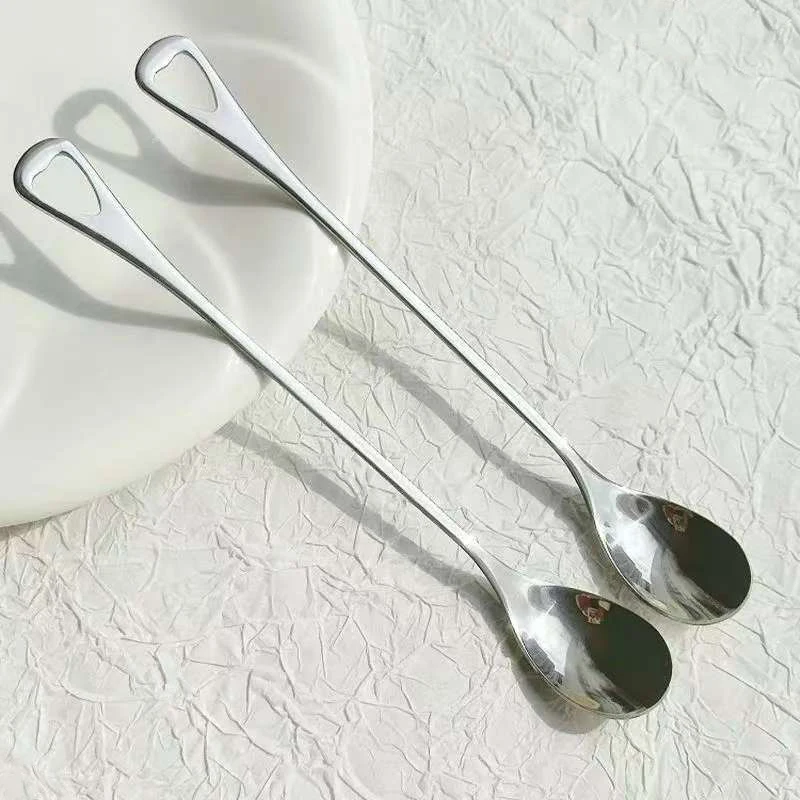 

Elegant Golden Round Spoon Stainless Steel Long Handle Dessert Accessories for Kitchen