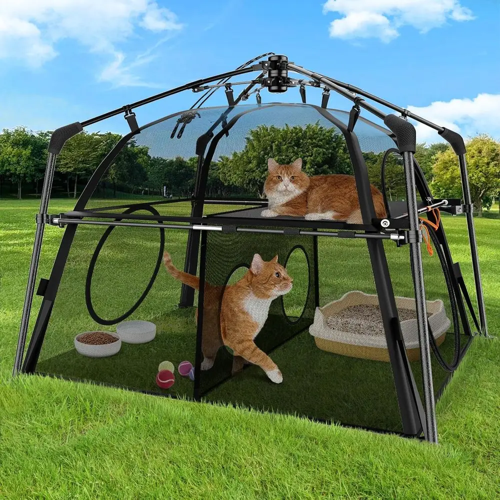 

2-Tier Outdoor Cat Enclosure with Weatherproof Cover, Suitable for Patio, Balcony, Indoor, and Camping