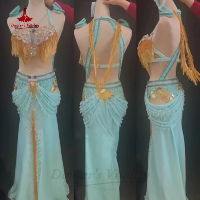 

Belly Dance Performance Custome Suit Customsized for Adult Children Tassel Bra+long Skirt 2pcs Belly Dancing Professional Suit