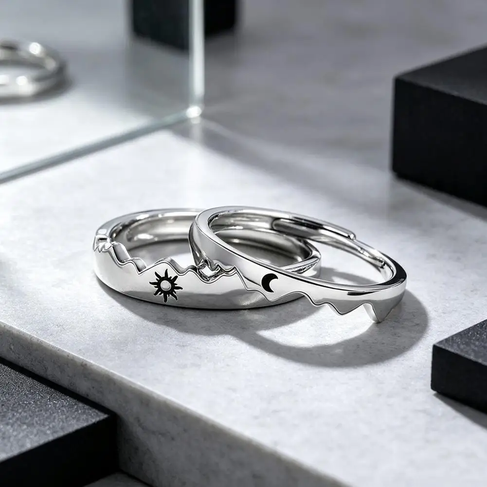 1 Pair Sun Moon Matching Couple Ring Hypoallergenic Alloy Open Ring Wedding Engagement Promise Ring Romantic Gift for Him Her