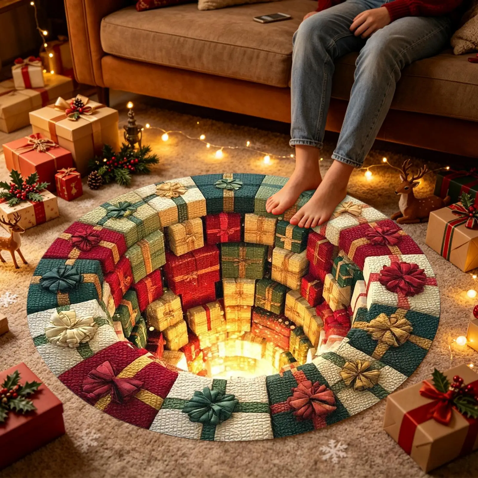 Christmas Area Mat Decorative Soft Non Slip Optical Illusion Carpet Rug for Home Patio 2026 Xmas Navidad Party Supplies