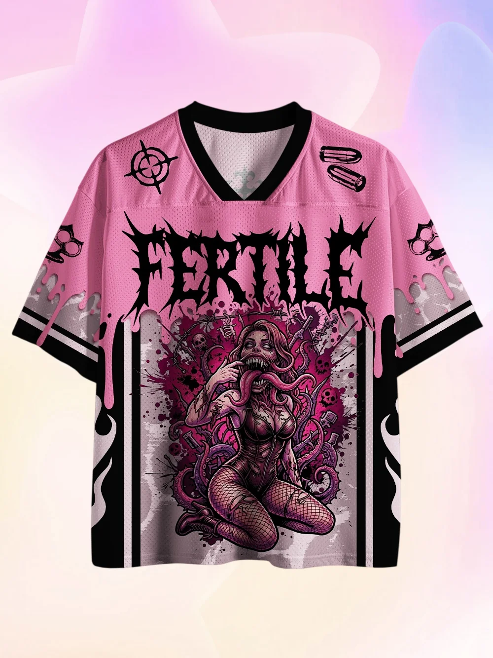 Hardcore Zombie Monster Family Matching Clothes Fertile Slogan V-Neck T Shirts Unisex Heavy Metal Streetwear Hip Hop Tops Y2K
