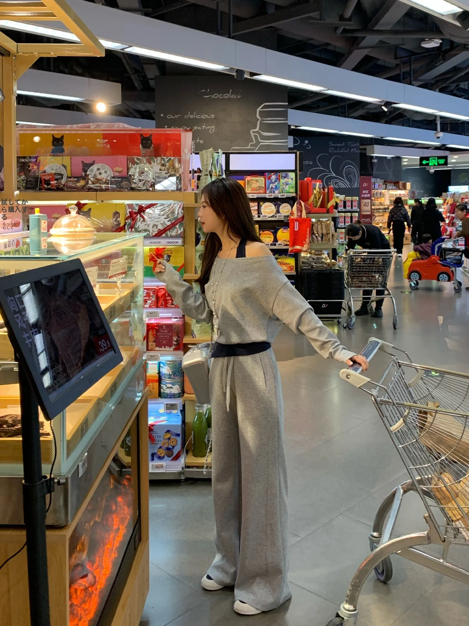 

Spring oulder Bared Casual Women's Set Lightweight High Waist Wide Leg Pants Comfortable Polyester Cotton Blend Knitwear