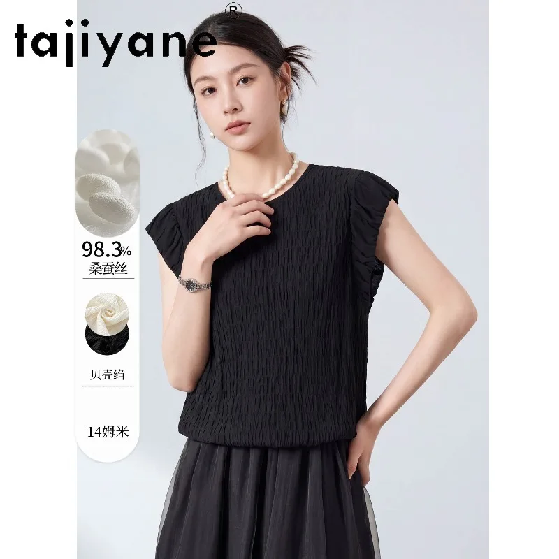 TAJIYANE 98.3% Mulberry Silk Blouses Summer Tops Woman Luxury O-neck Women' S Clothes Office Lady Shirt Slim Fit Haut Femme 2026