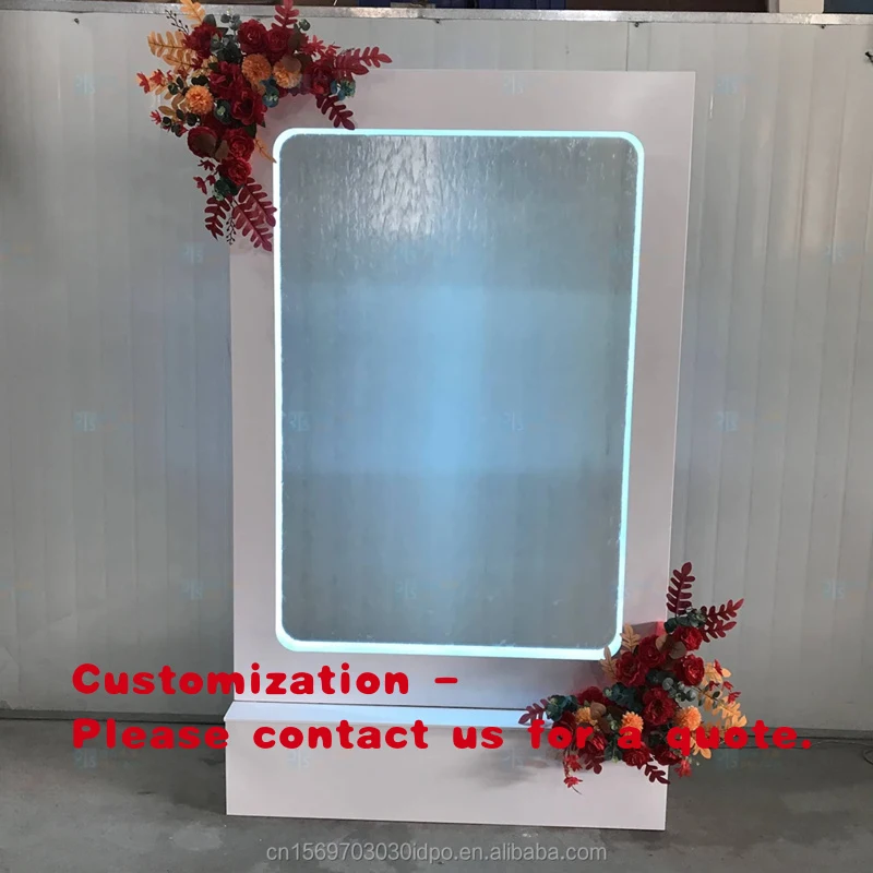 custom.Modern Style Wedding Waterfall Backdrop Hot Sale with White Background Tempered Glass Metal Stand Event Decoration