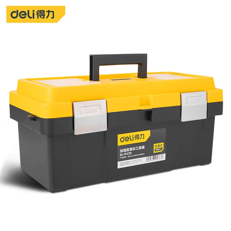 Deli 1 Pcs 17 Inch Stainless Steel Tool Case Lock Design Multifunctional Tools Storage Box Workers Portable Organizers Boxes