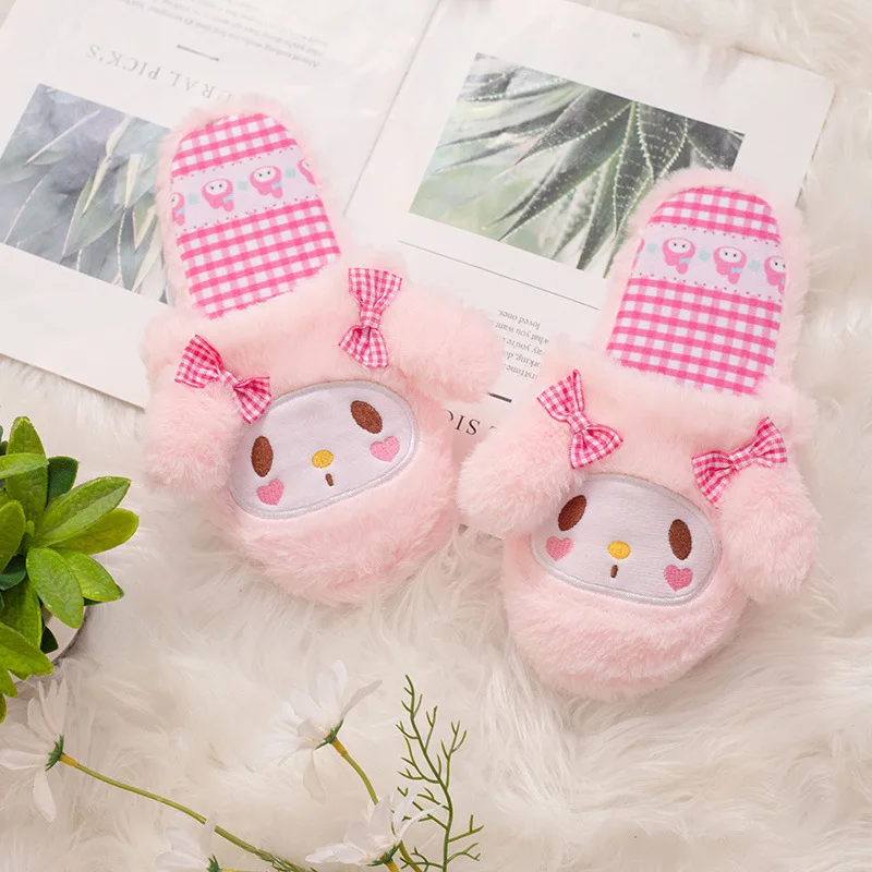 Anime nuevo Sanrio Hello Kitty My Melody Kuromi Zapatillas de felpa Otoño Invierno dibujos animados interior hogar zapatillas cálidas regalo para amigos