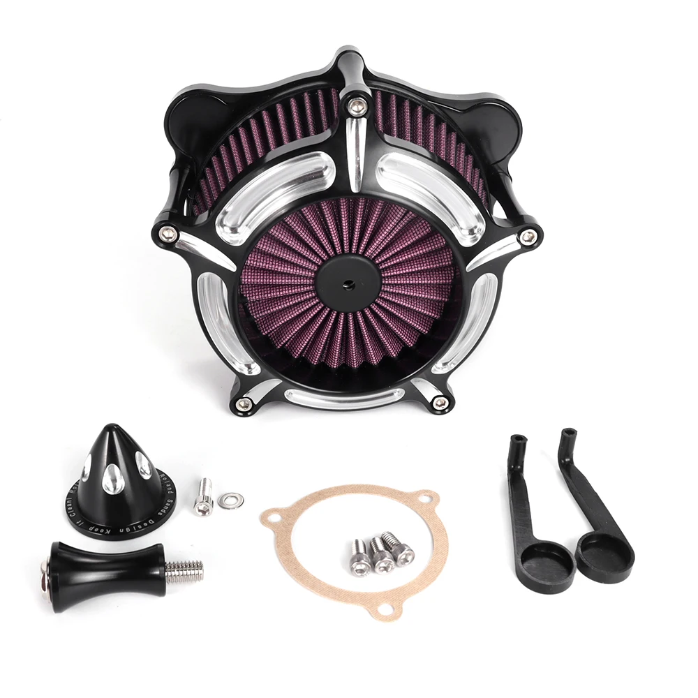 

Black& Chrome Turbine Air Cleaner Intake Filter Kit Motorcycle Air Filter For Harley Touring Road King Electra Street Glide