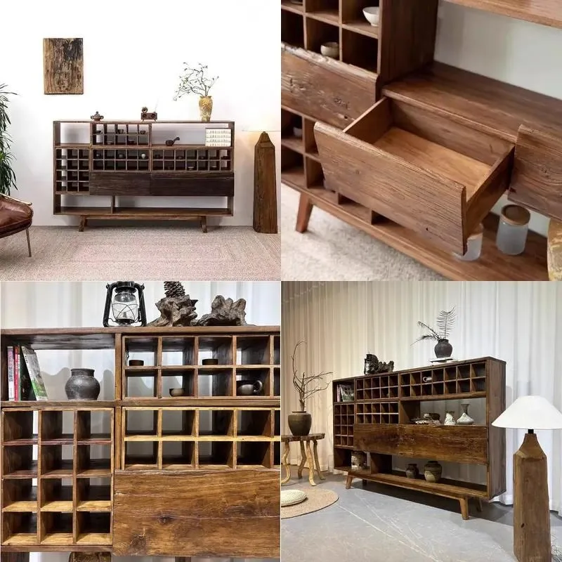 Modern Solid Wood Display Stand Multi Grid Cabinet Locker for Hotel Villa Living Room Storage Unit Antique Eco Friendly