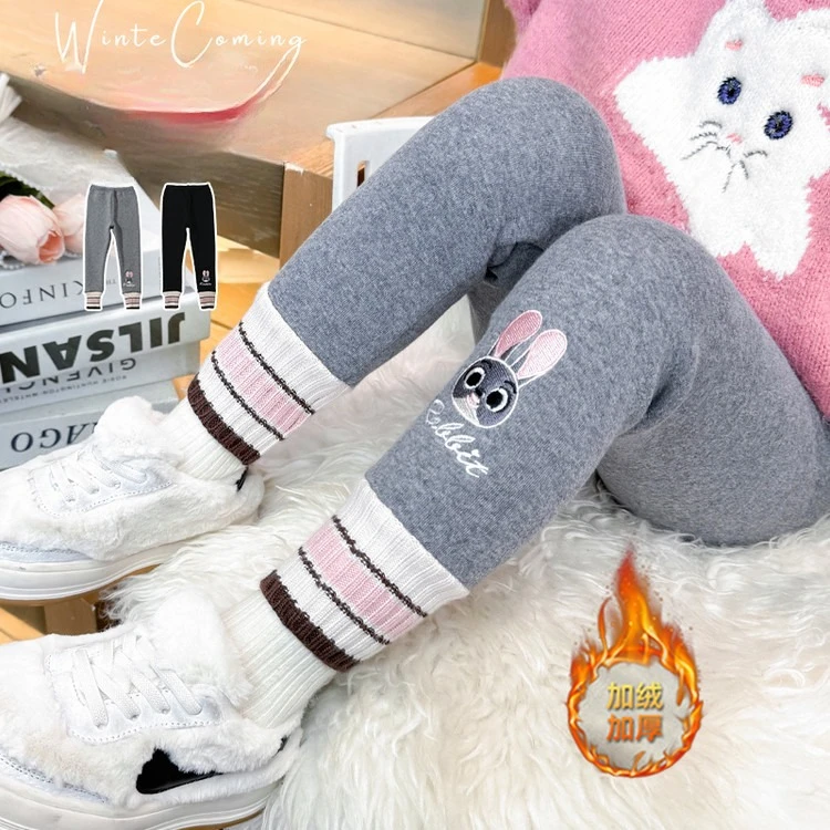 Thickened Fleece Children's Pants Girls Autumn Winter Warm Trousers Integrated Fleece Lined Base Layer Pants Casual Long Pants
