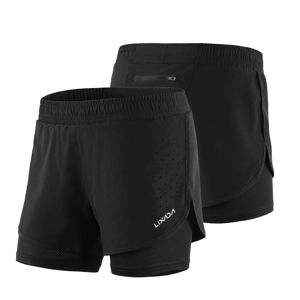 Women 2-in-1 Running Shorts Quick Drying Breathable Active Training Exercise Jogging Cycle Shorts with Longer Liner