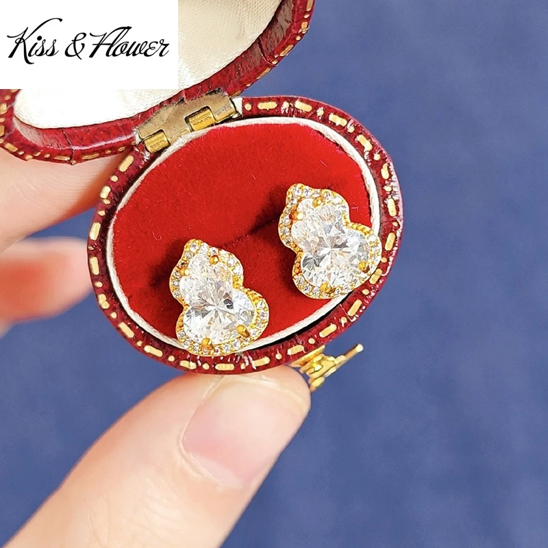 

KISS&FLOWER Gold Shiny Calabash Stud Earrings For Women Wedding Party Birthday Christmas Bride Mother Girlfriend Lady Gift ER501