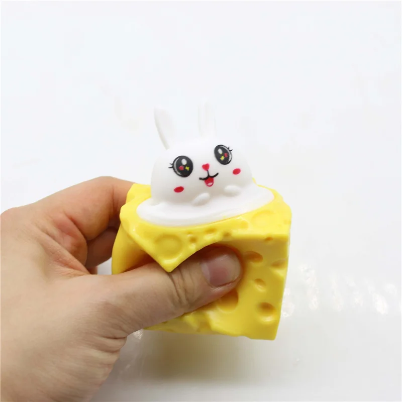 Funny Mouse Rabbit Cup Squeeze Toys Stress Relief Pet Cheese Pinch Fun Stress Ball Vent Squirrel Cup Prank Fidget Toys For Kids