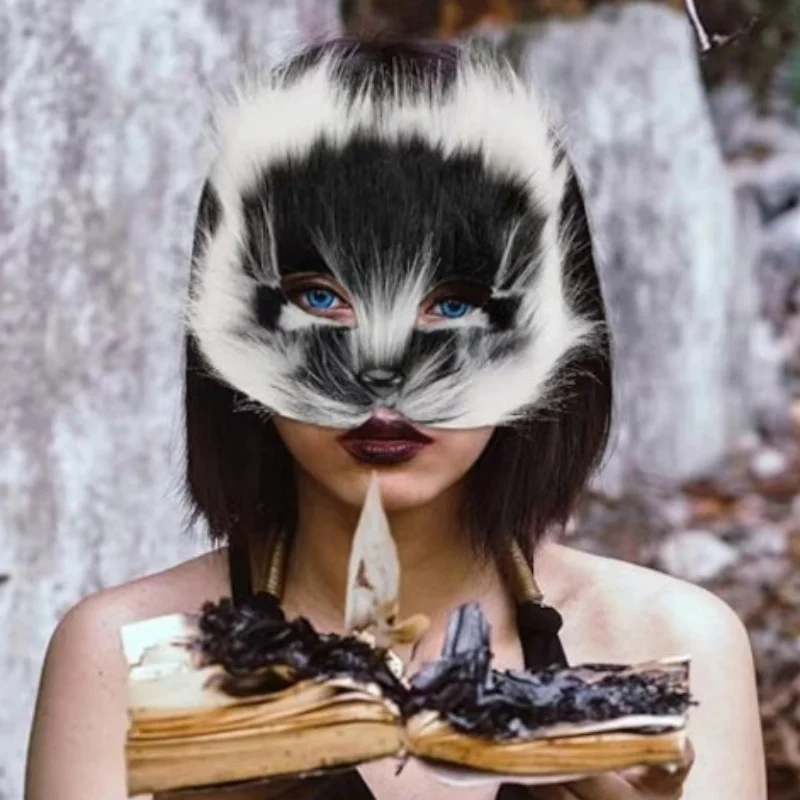 فروي الثعلب شكل قناع الوجه الحيوان القط الشعر هالوين تأثيري كرنفال قناع حفلة تنكرية الدعائم غطاء رأس مثير تقليد اللعب