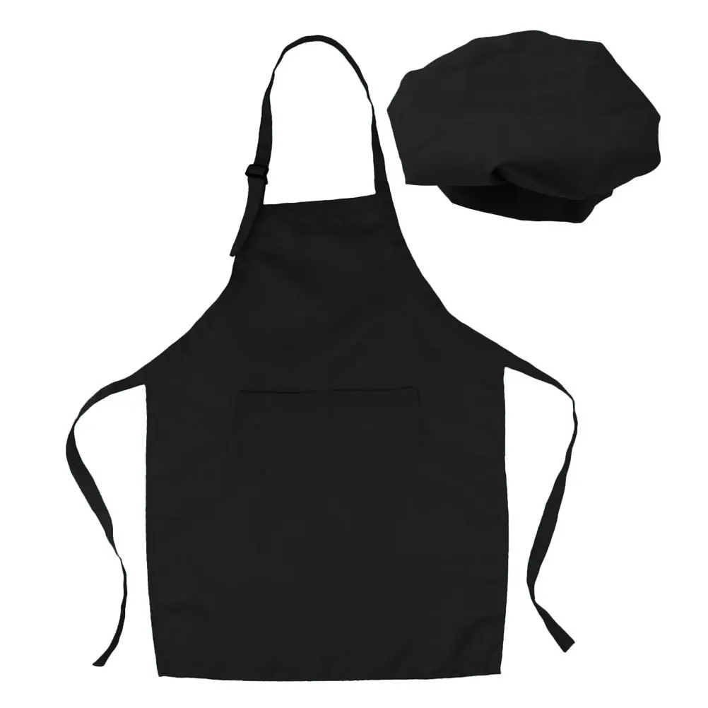 1Set Cooking Apron with Hat Set Adjustable Straps Front Pockets for Baking Painting DIY Activities Art Class Kitchen