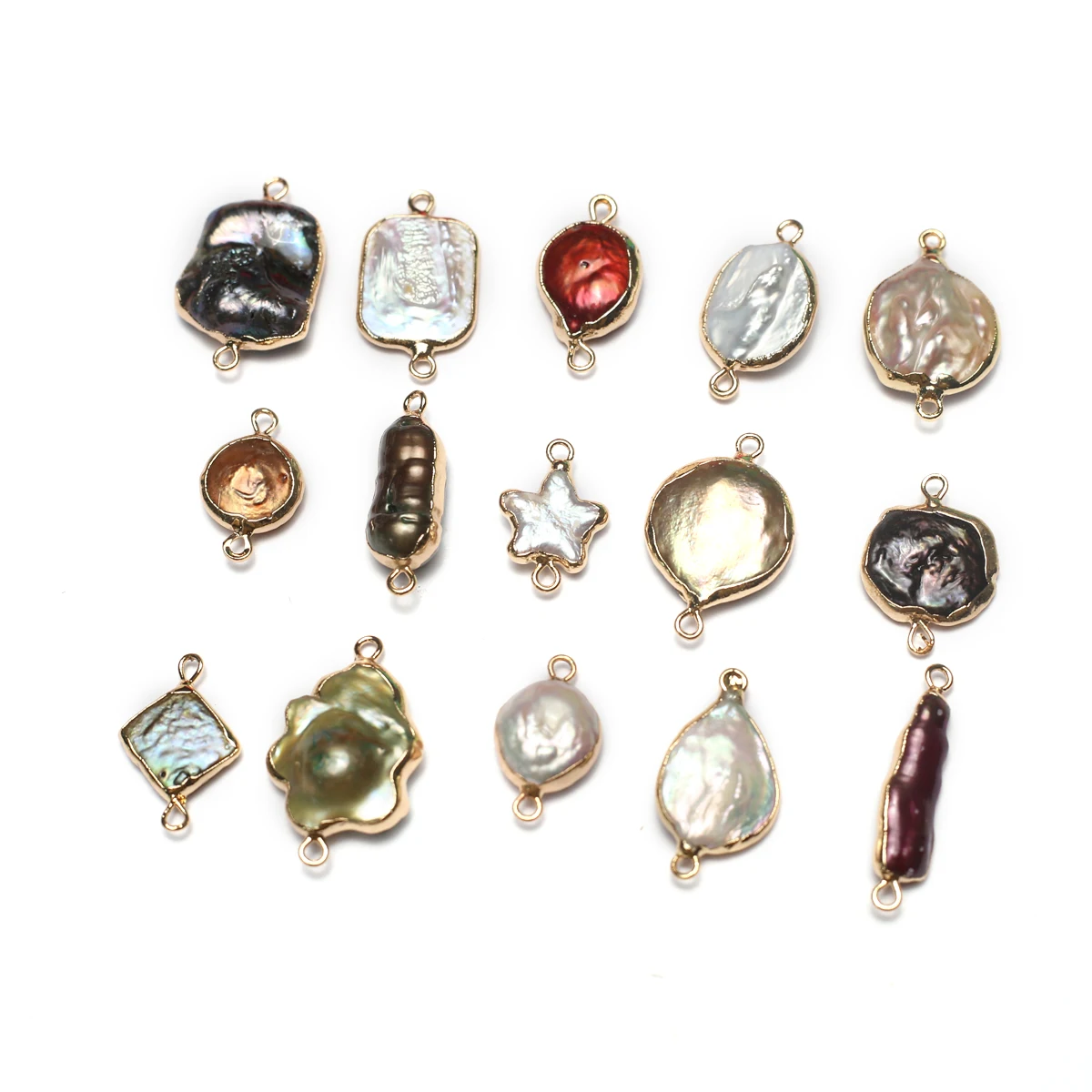 Wholesale Natural Freshwater Pearl Pendant Connector Irregural Plating Golden for Making DIY Jewerly Earrings Bracelet Necklace