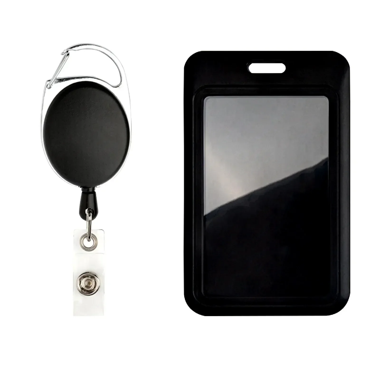 ID Badge Holder with Heavy Duty Carabiner Reel Clip Set,Black Retractable Badge Holders,Vertical ID Badge Holders for Women,Men. image 2