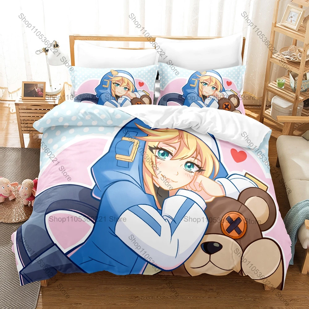 Anime Fighting Game Guilty Gear Bridget Full Pattern 3PCS Bedding Duvet Cover + 2 Pillowcases Dorm Bedroom Decoration