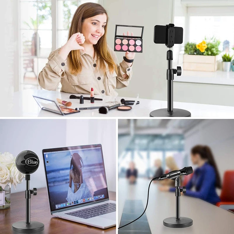 Desktop Microphone Holder,With Microphone Clip,Mobile Phone Holder,5/8Inch Male To 3/8Inch Female Metal Adapter