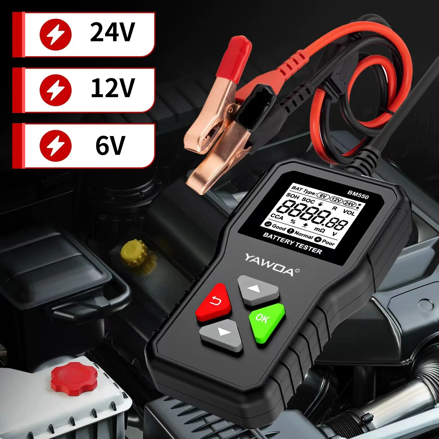 BM550 Battery System Detect 100-2000 CCA Car Battery Tool 6V 12V 24V Car Battery Tester Auto Battery Analyzer with Display