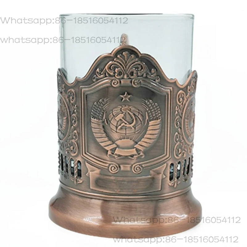 Teacup European Hollow Water Cup Commercial Creative Glass Red Teacup Nostalgic Thermal Insulation Metal Shell