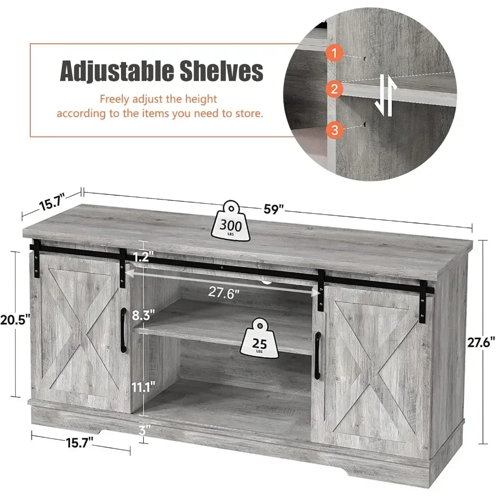 65 Inch TV & Media Furniture,  TV Stands with Storage and Barn Doors TV