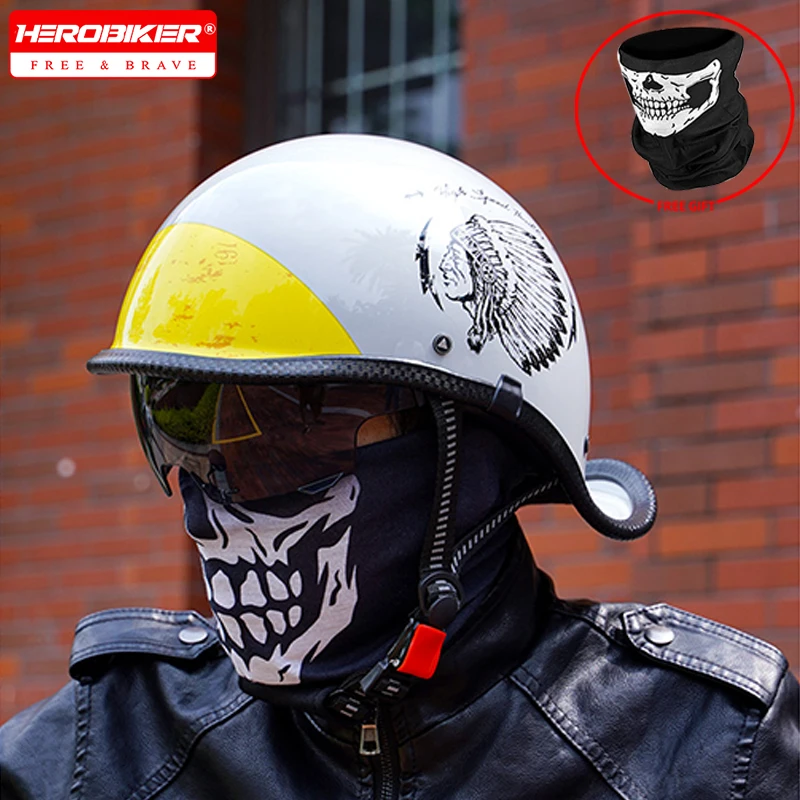 

New Motorcycle Half Face Helmet Skull Cap Helmet Four Seasons for Brim Helmet Motorbike Crash Motor Helmets Casco Safety Cap