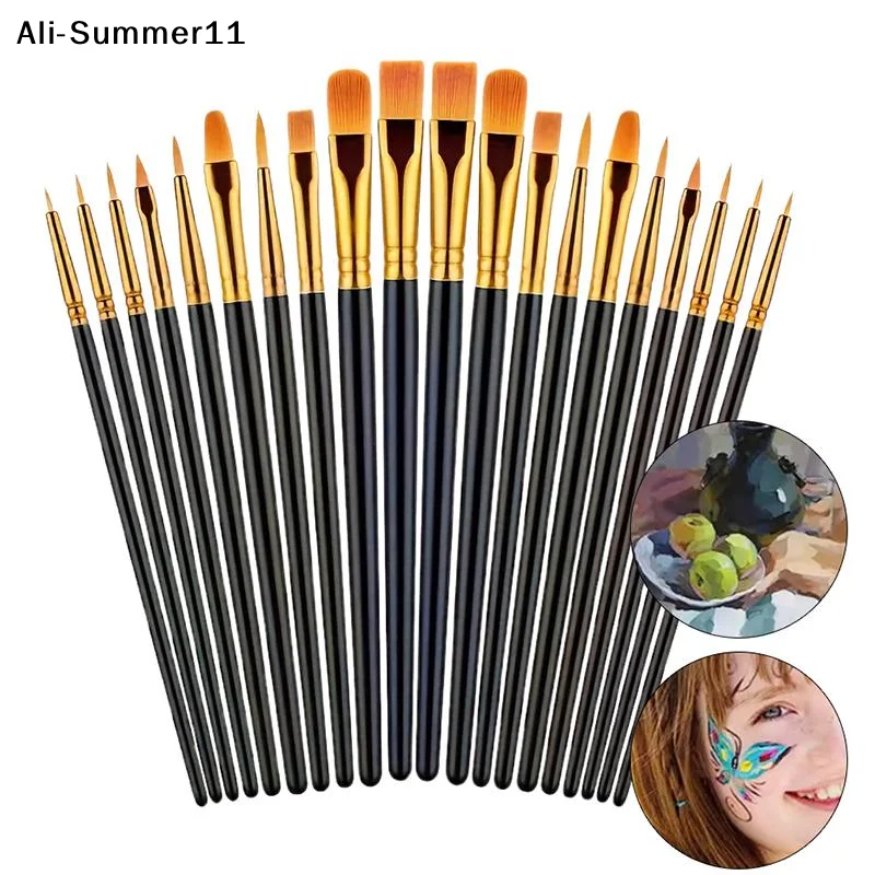 【S11】Detail Painting Brushes Set Professional Round Flat Nylon Hair Watercolor Paint Brush For Students Artist Oil Painting Tool