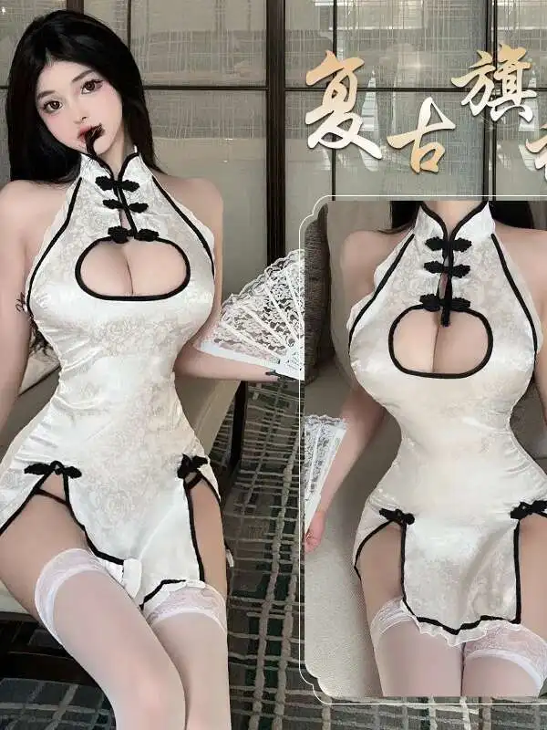 Dulce moda Mini vestido dulce 2024 partes superiores nuevas ropa interior Sexy Cheongsam uniforme tentación vestido elegante Tops TW7V