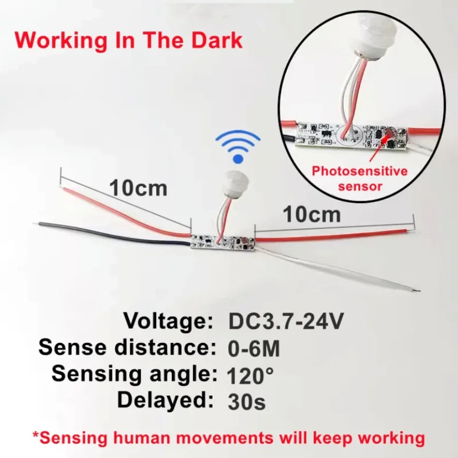 2-1pcs PIR Motion Sensor Light-operated Switch 3.7V~24V Movement Detector Timer Switch Control Light Strip Desk Lamp Night Light