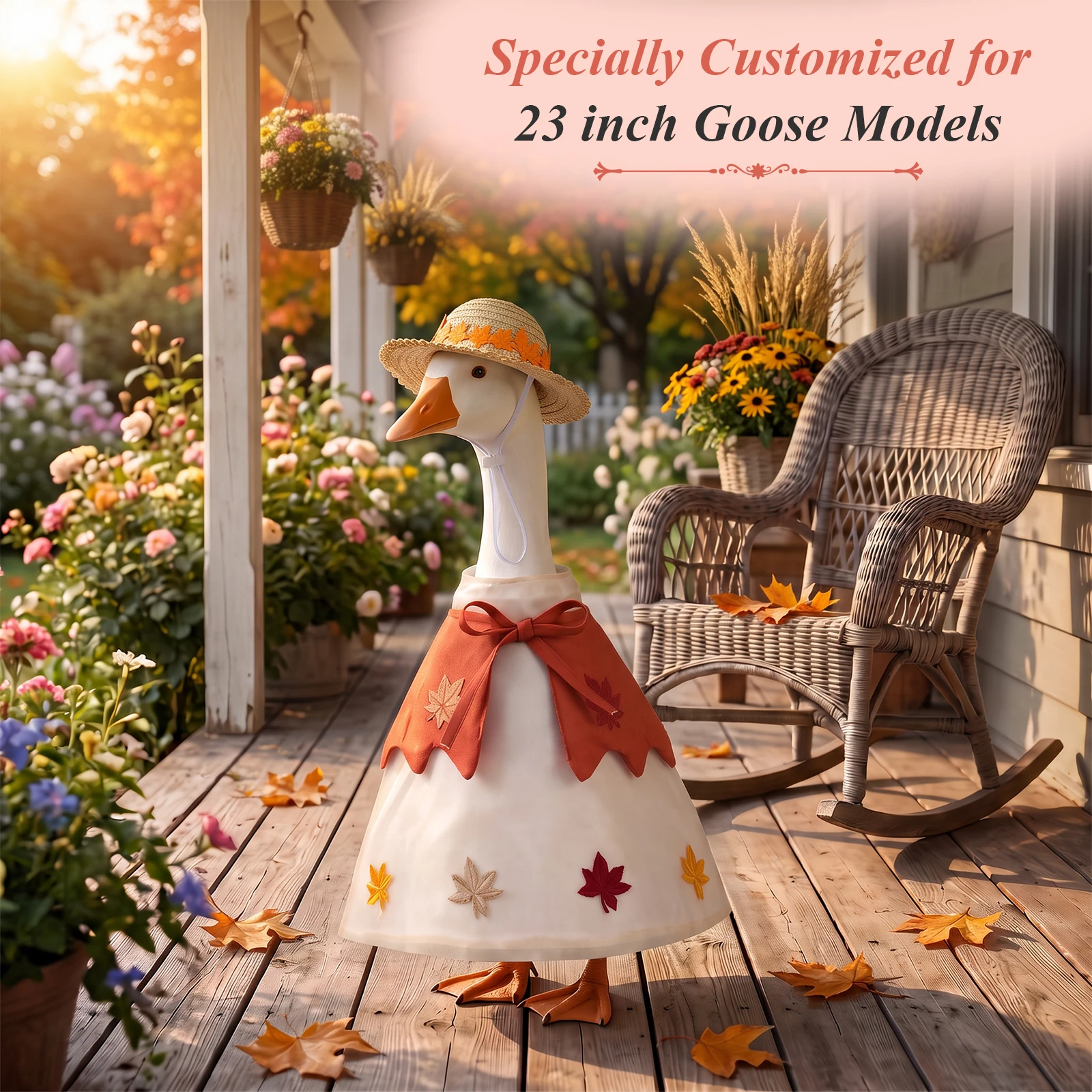 Fall Porch Goose Dress Hat Shawl Outfit with Straw Woven Hat Porch Goose Costume Garden Decor Goose Clothes for 23