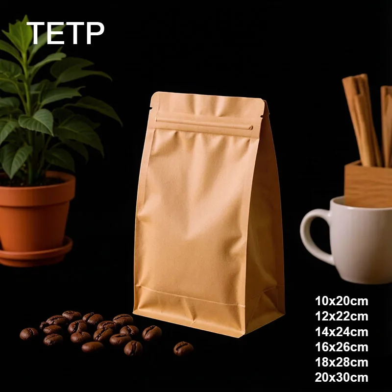 

TETP 50Pcs Kraft Coffee Beans Packaging Bags With Zip For Small Business Flower Tea Nuts and Dried Fruits Storage Moisture-proof