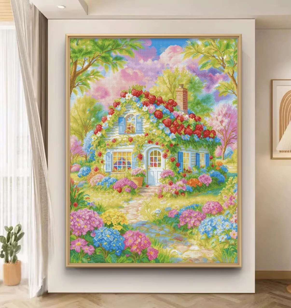 

9ct 110x85cm Strawberry House Embroidery DIY Printed Kits Cross Stitch Needlework Set Home Decor Crafts 74 Colors