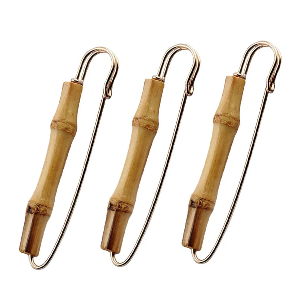 

3 Pcs Boutonniere Pins Bamboo Brooch Sweater Vintage Tinplate Wooden
