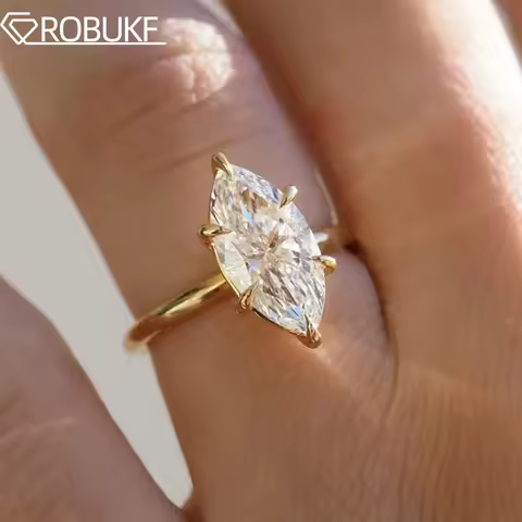 1CT 2CT 3CT Marquise Cut Solitaire Moissanite Engagement Ring For Women 925 Sterling Silver 6 Prong Wedding Band With Certified