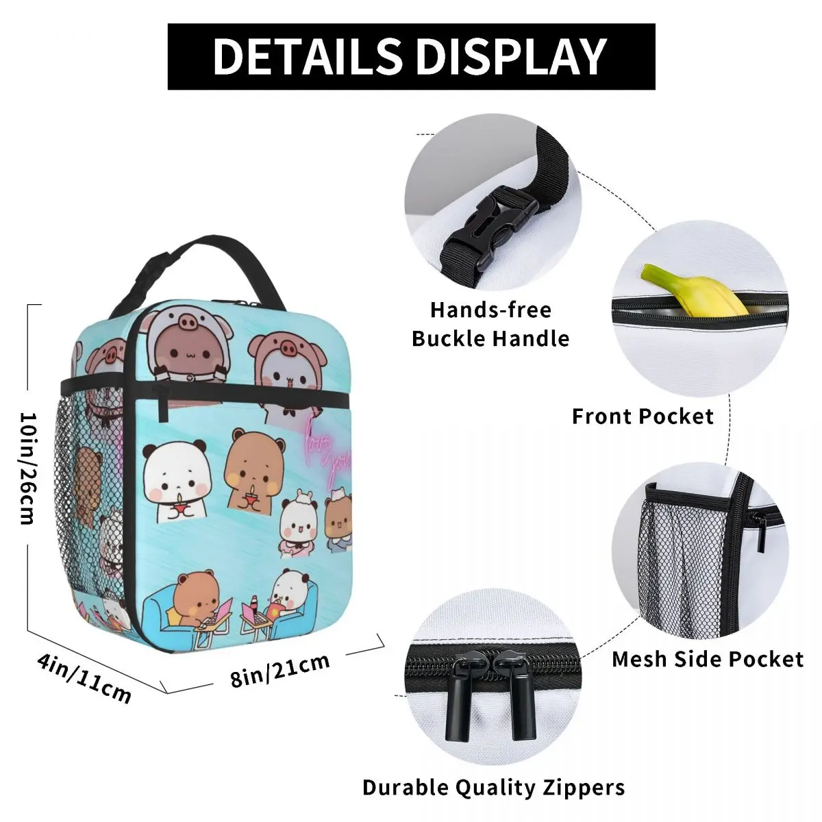 Bubu Dudu لطيف الكرتون الدب شخصية الغداء حقيبة Kawaii الباندا العمل علب الاغذية للطفل أكياس الغداء الحرارية أكسفورد حقيبة للحفاظ على البرودة