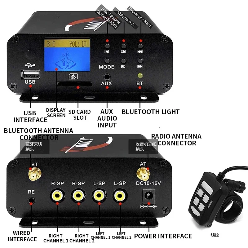 

Waterproof M1000 Motorcycle Bluetooth Speakers Stereo Audio System with 1000W 4CH Built-in Amplifier, USB, AUX MP3 Input
