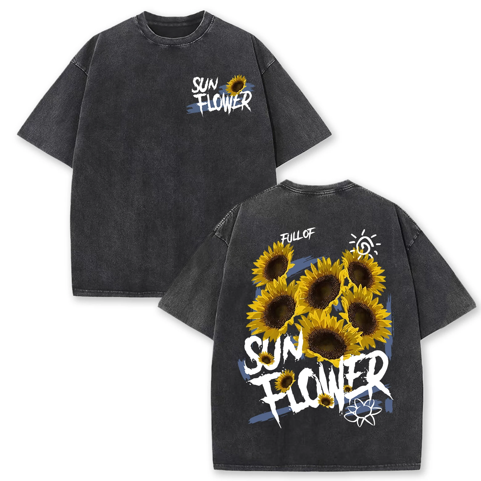 Lift Is Good Beautiful Sunflower Print Washed T Shirts Women Soft Cotton T-Shirt Street Creative Short Sleeve Summer Casual Tops