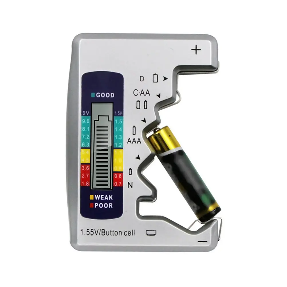 

Battery Checker Digital Battery Test Meter Silver ABS Material Portable LCD Screen Power Level Indicator for Home Outdoor Use