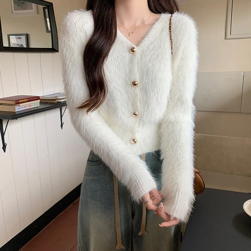 

Fall/Winter 2025 New Style Elegant Solid Color Fashion Loose Fitted Best-Selling Cardigan Knitted Sweater Short Sleeve Coat Top