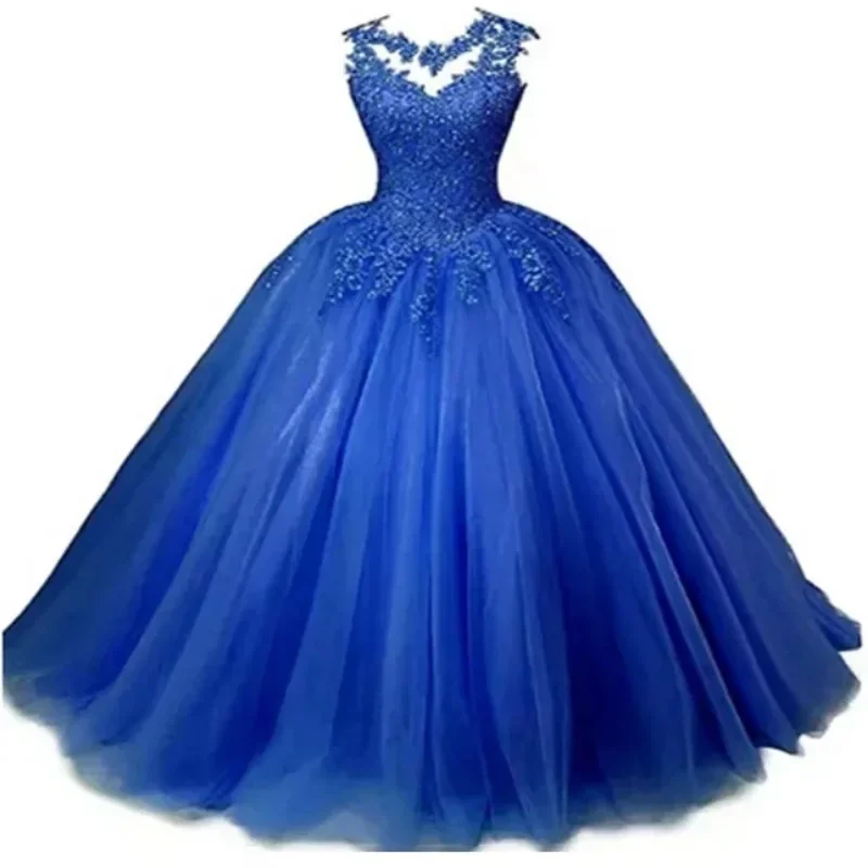 2023 Princess Ball Gown Off- Shoulder Cinderella Blue Wedding Dress Bridal with Corset Back Dresses for Women Evening Dresses