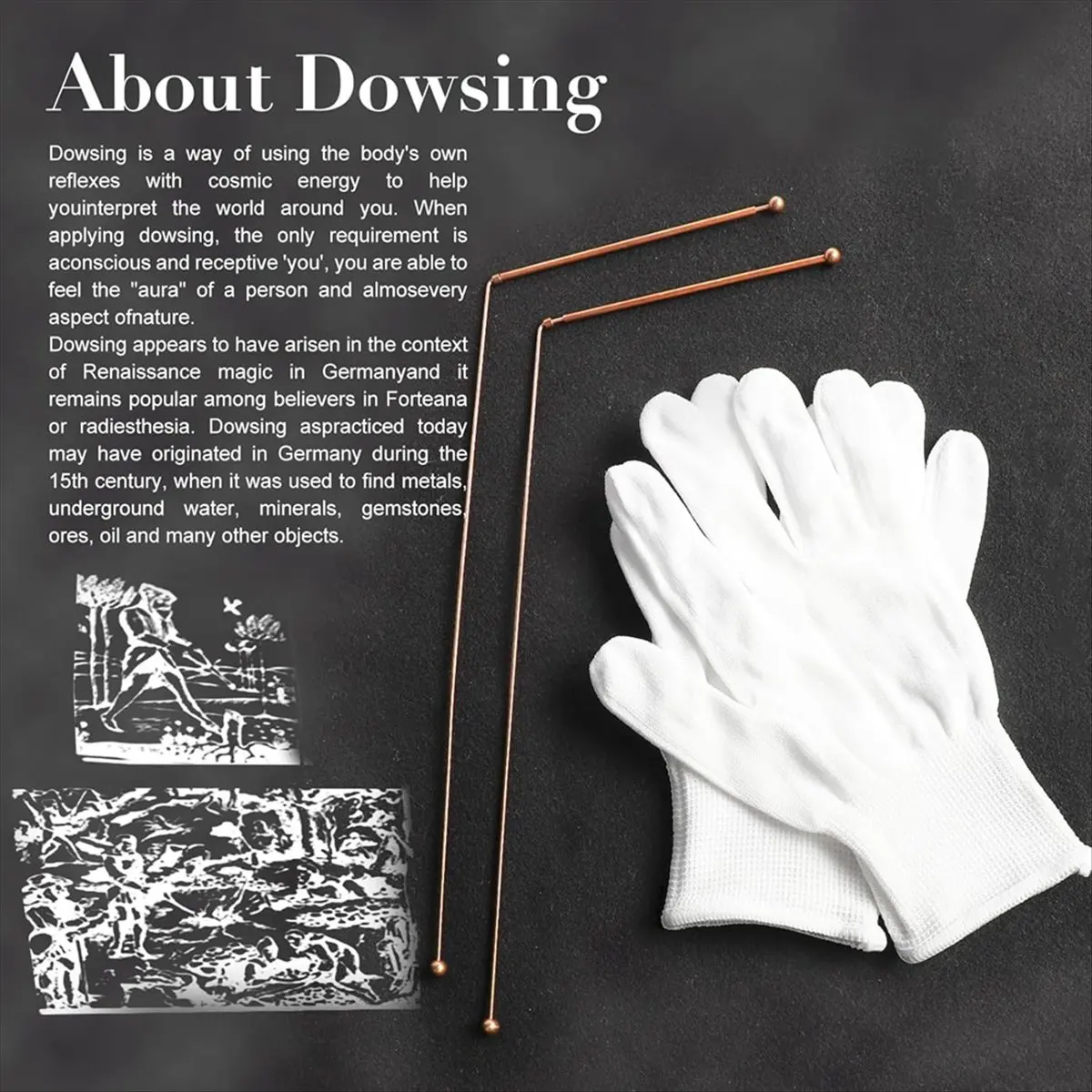 【POPULAR PICK】Copper Dowsing Rods 2PCS Divining Rods+Dowsing Pendulum + Divination Mat- for Divining Water,Treasure,Buried Items